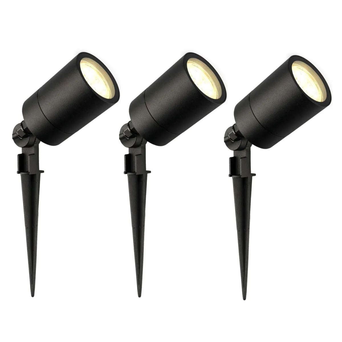 3x Faretto da Esterno con Picchetto - IP65 - 3W - 2700K - Cavo con Spina 2 Metri - Nero
