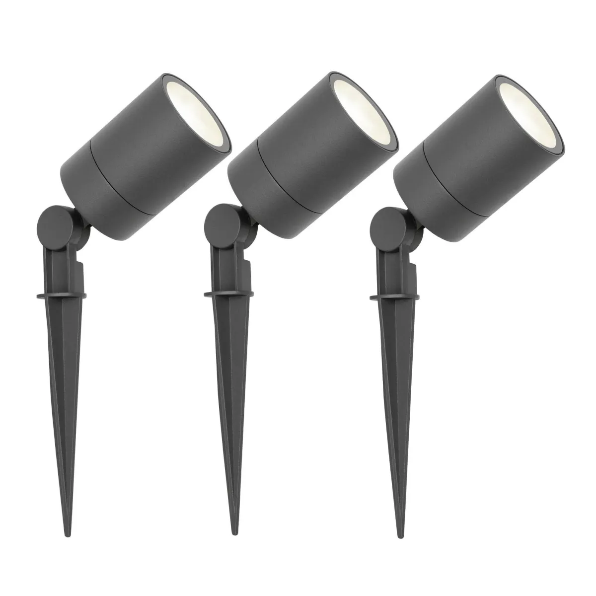 3x Faretto da Esterno con Picchetto - IP65 - 3W - 4000K - Cavo con Spina 1 Metri - Antracite