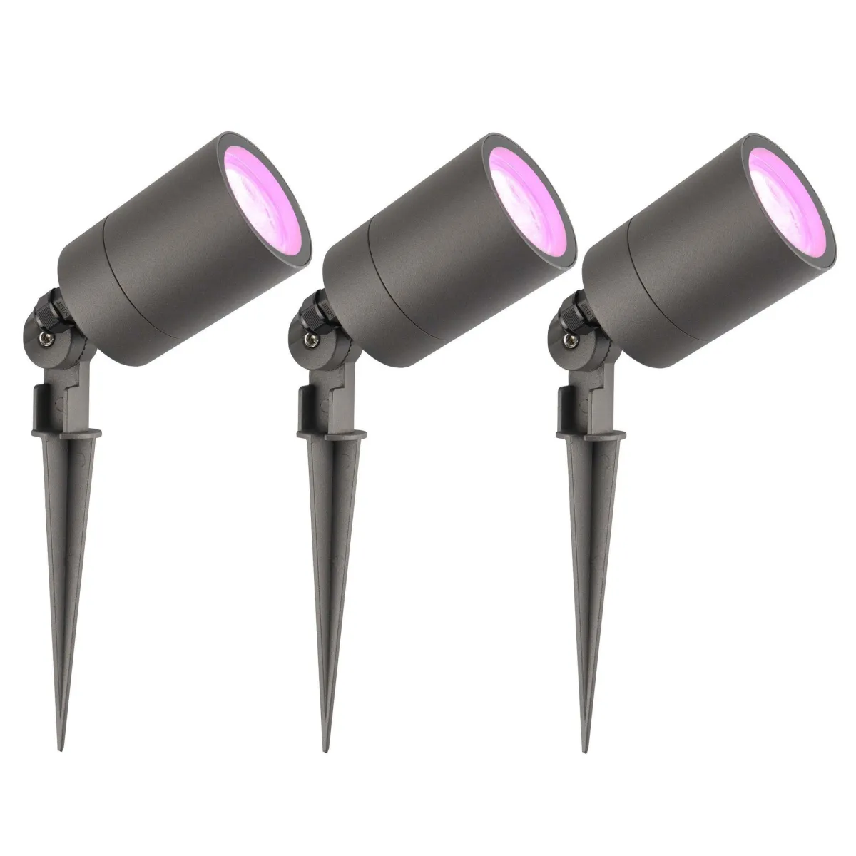 3x Faretto da Esterno con Picchetto - IP65 - 4.9W - RGB+CCT - Cavo con Spina 2 Metri - Antracite