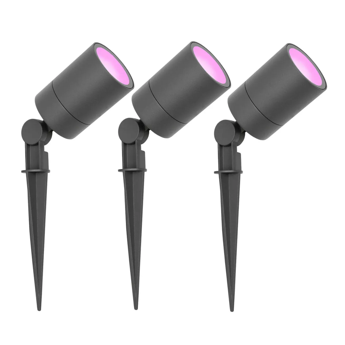 3x Faretto da Esterno con Picchetto - IP65 - 4.9W - RGB+CCT - Cavo con Spina 1 Metri - Antracite