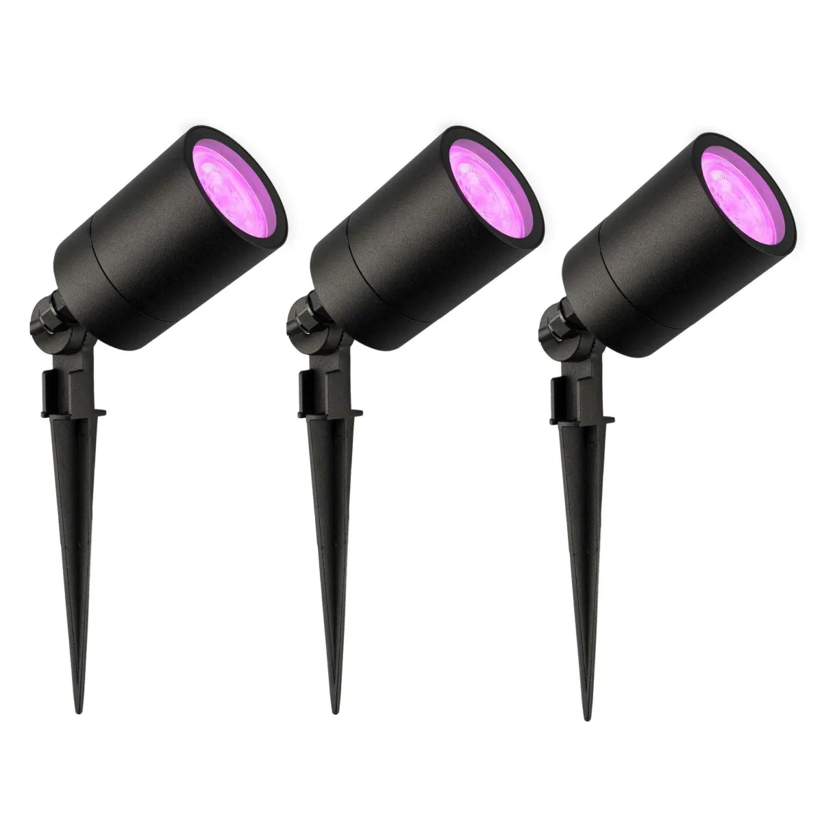 3x Faretto da Esterno con Picchetto - IP65 - 4.9W - RGB+CCT - Cavo con Spina 2 Metri - Nero