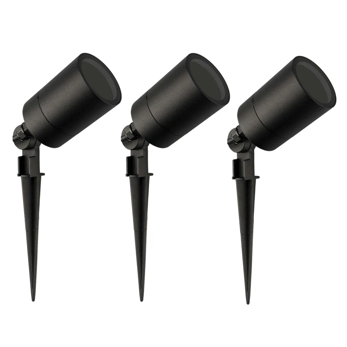 3x Faretto da Esterno con Picchetto - IP65 - Aluminio  - Cavo 1 metro - Attacco GU10 - Nero