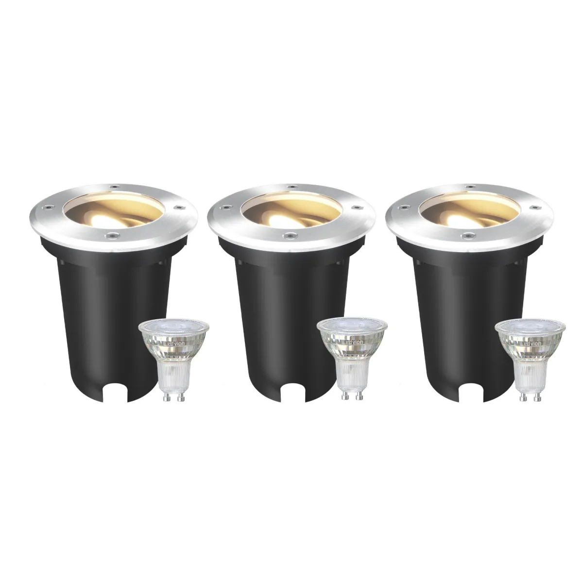3x Faretto Segnapasso LED Rotondo - IP67 - 3W - 2700K - Cavo 1M - Acciaio Inox - Orientabile