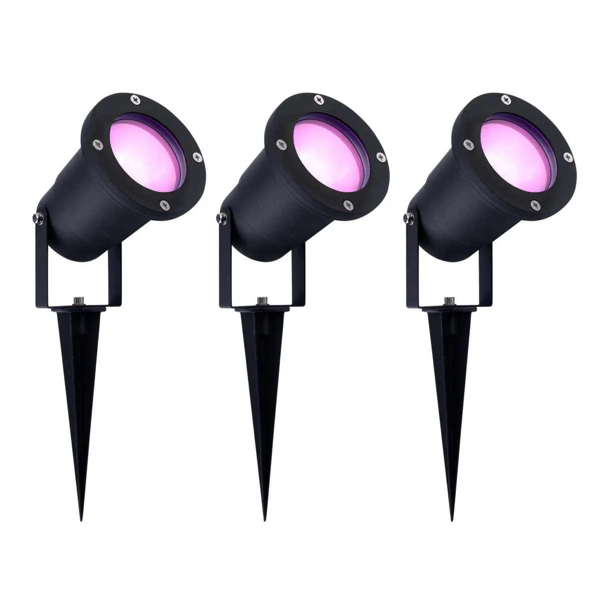 3x Smart Faretto da Esterno con Picchetto - IP65 - 4.9W - RGB+CCT - 1M Cavo - Aluminio