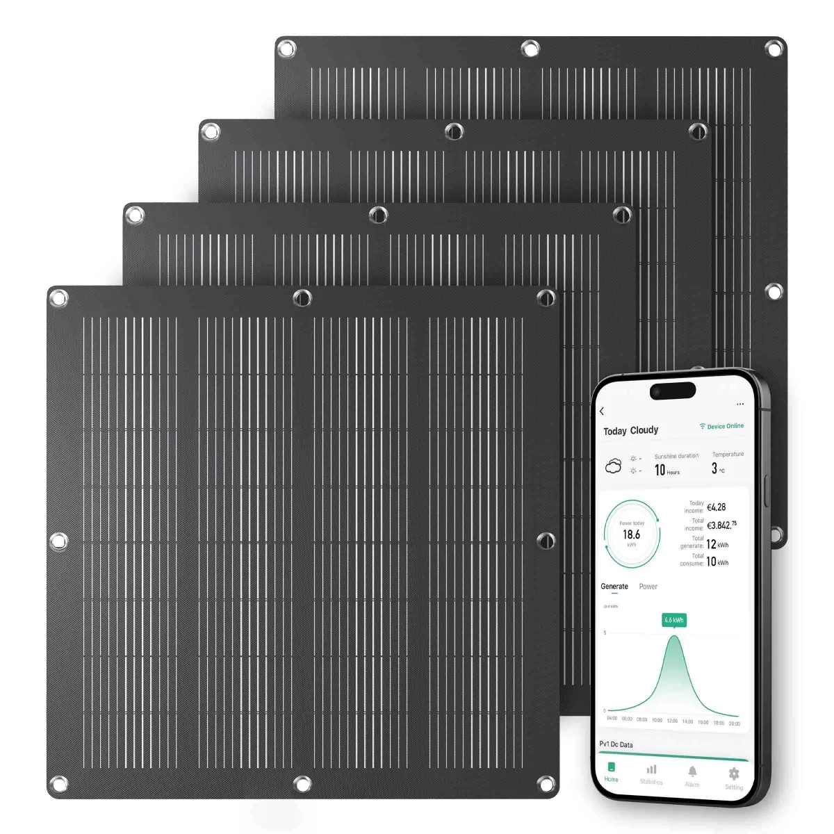 4-pack Pannello solare da balcone - 4x 110W - IP67 - Plug & Play - Controllabile tramite l'app Calex - Micro-inverter da 400W