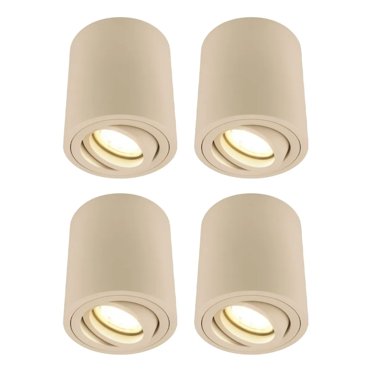 4x Applique da Soffitto LED - ø95mm - 3W - 2700K - Rotondo - Beige - Inclinabile