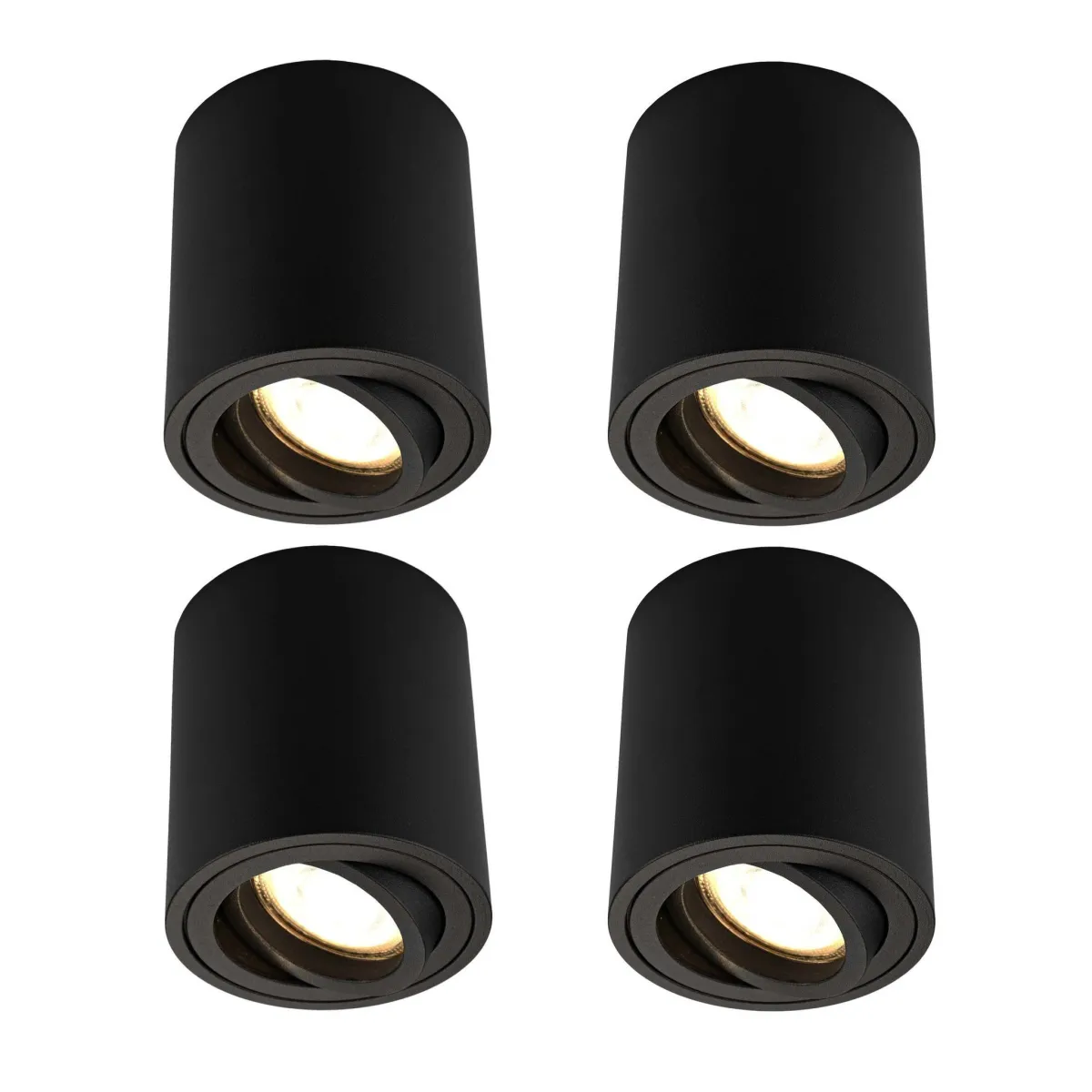 4x Applique da soffitto LED Dimmerabili - Ø80mm - Rotondo - Nero - 3W - 2700K - Inclinabile - IP20
