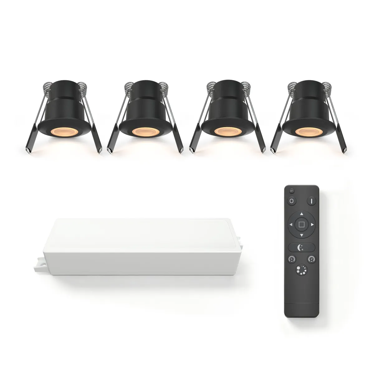 4x Mini faretti LED da incasso - Ø35mm - IP65 - 2700K - Neri - 3W - 5 anni di garanzia - Telecomando incluso