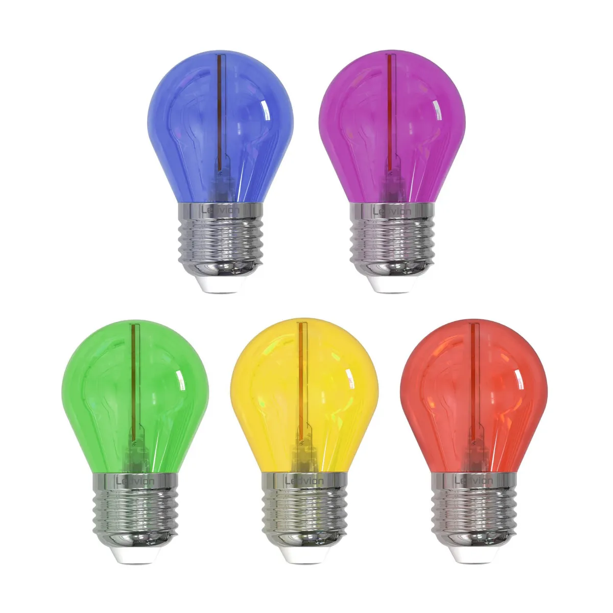 5-pack Lampadina LED E27 Filamento - 1W - 50 Lumen - Colorato