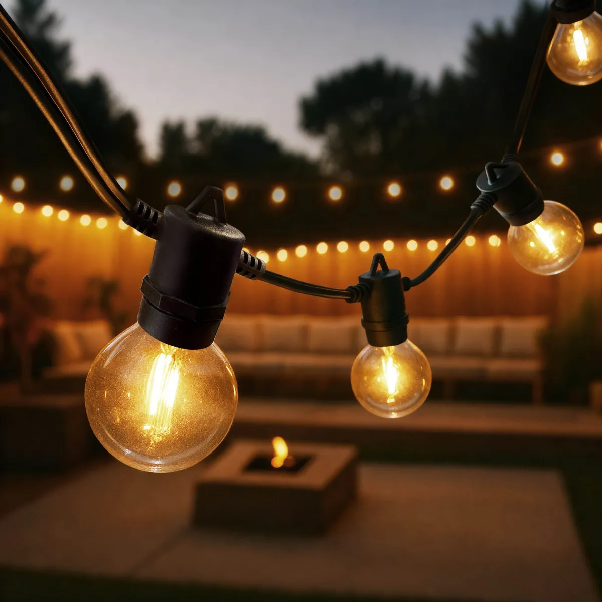 5.5m Catena Luminosa da esterno + cavo di collegamento da 3 m - 2200K - 12V - IP54 - Collegabile - con 10 lampadine LED - G40 - Pronto all'uso
