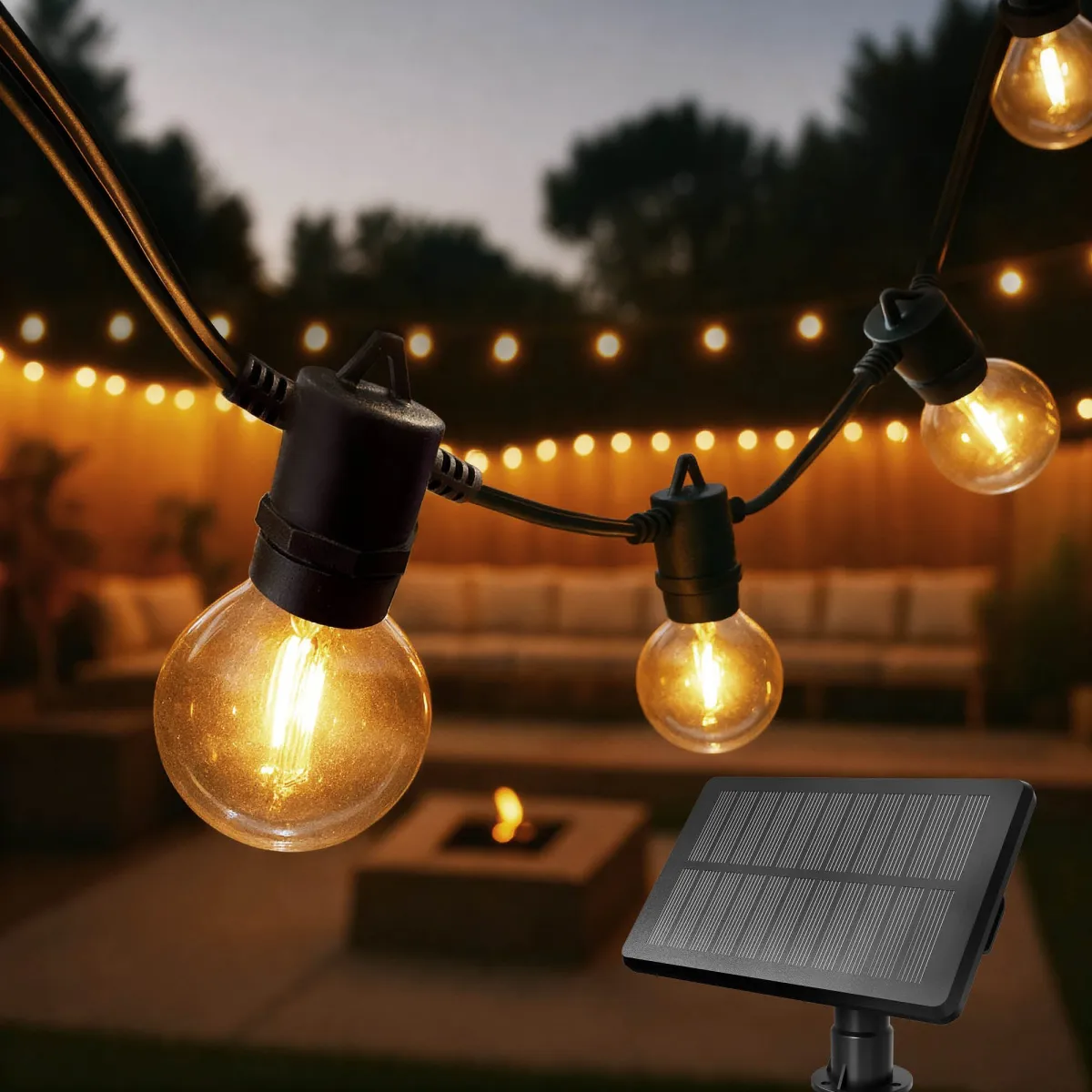 5.5m Catena Luminosa Solare da Esterno - 2200K - 12V - IP54 - con Lampadine LED - G40 - Pronto all'uso