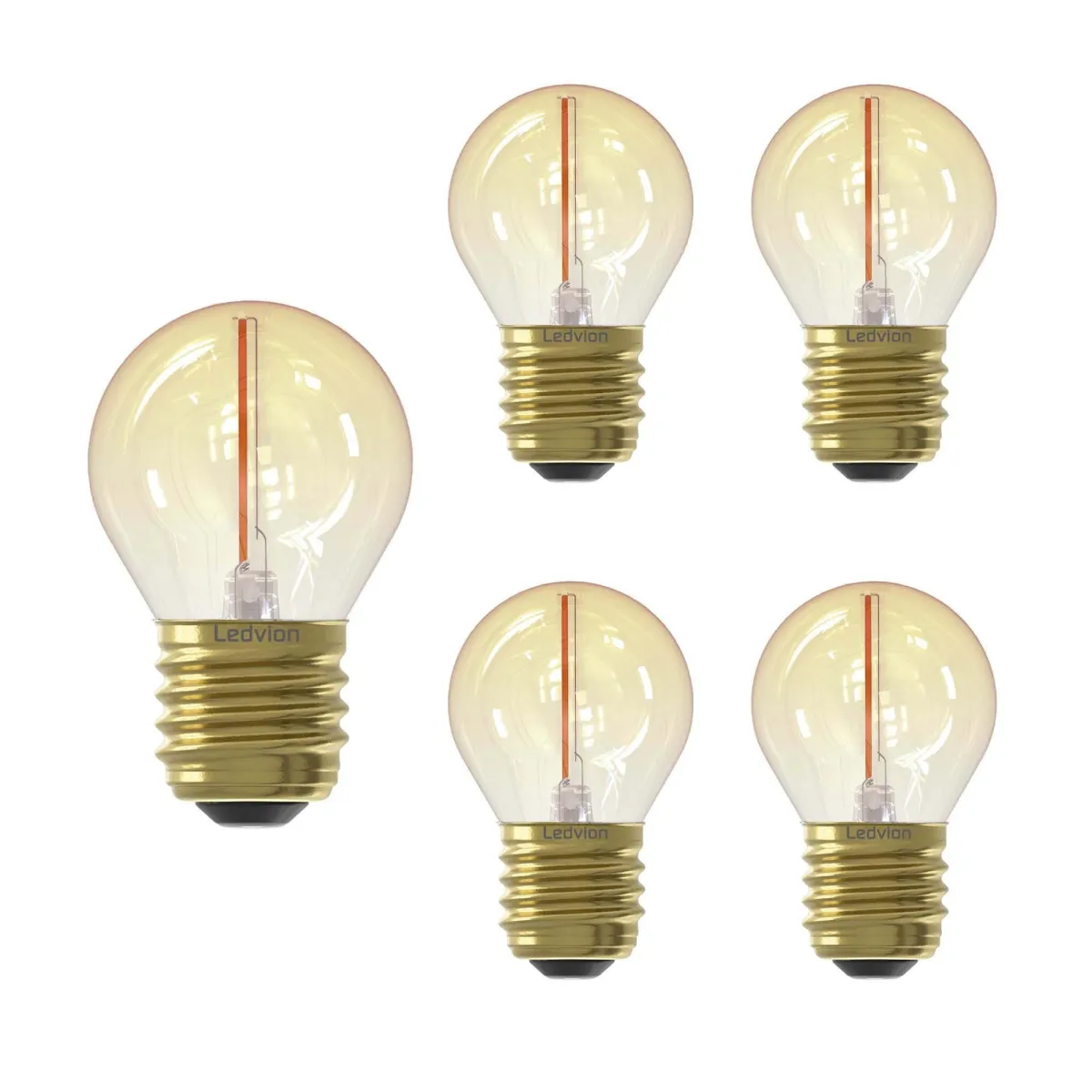 5x Lampadina LED E27 Filamento - 1W - 2100K - 50 Lumen - Oro