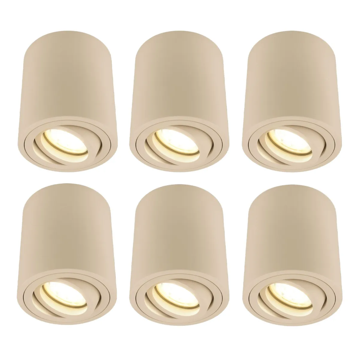 6x Applique da Soffitto LED - ø95mm - 3W - 2700K - Rotondo - Beige - Inclinabile