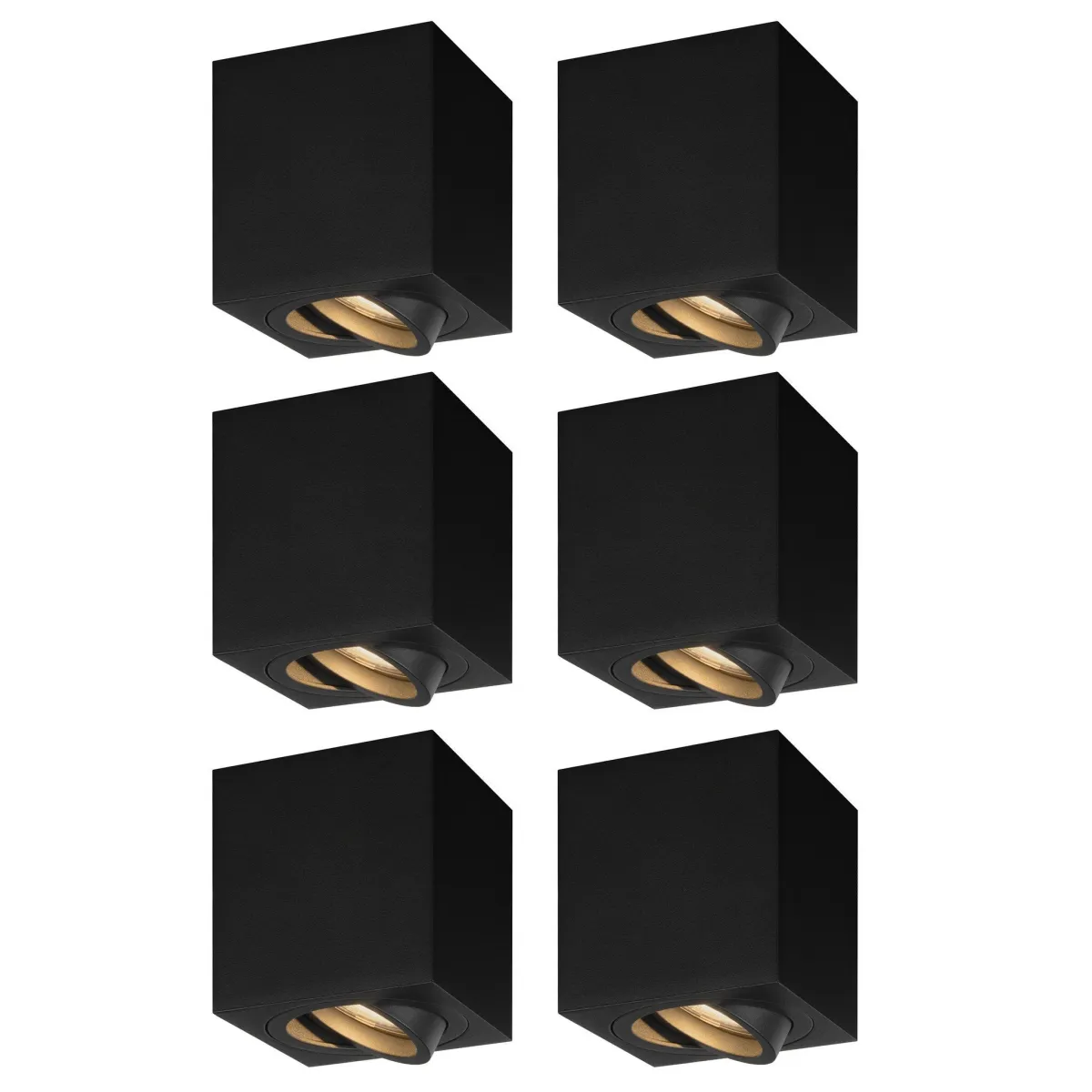 6x Applique da Soffitto LED Dimmerabile - Quadrato - Nero - 3W - 2700K - Inclinabile - IP20