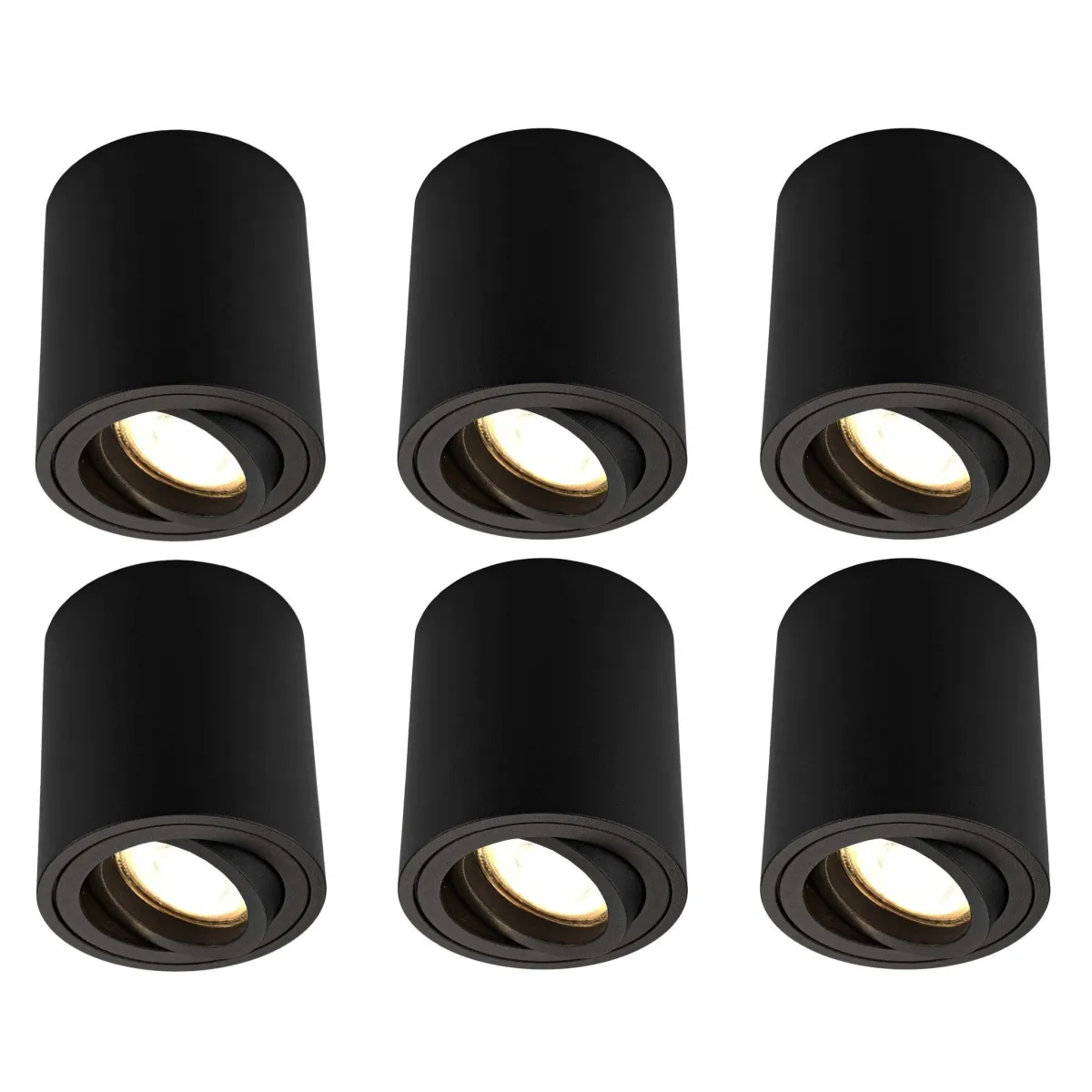 6x Applique da soffitto LED Dimmerabili - Ø80mm - Rotondo - Nero - 3W - 2700K - Inclinabile - IP20