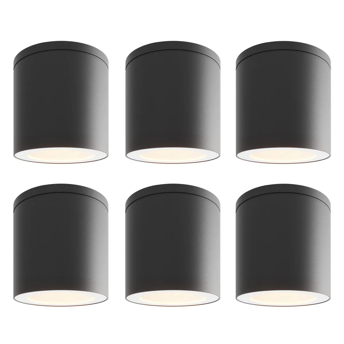 6x Applique da Soffitto per Esterni - Dimmerabile - 3W - 2700K - IP54 - Nero