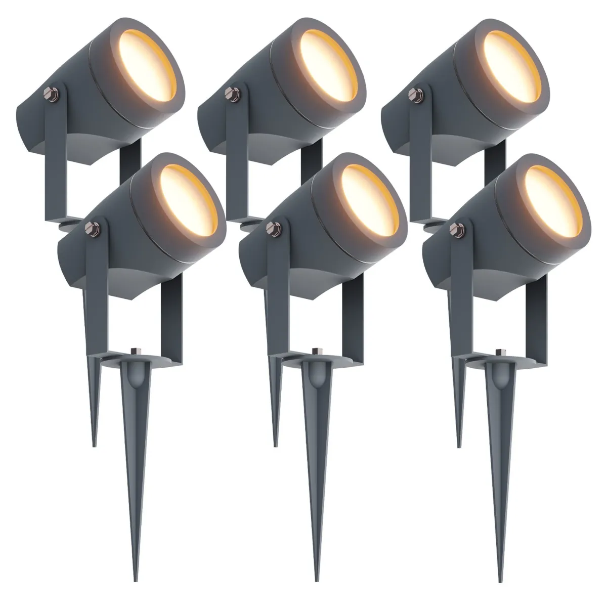 6x Faretto da Esterno con Picchetto - IP44 - 1W - 3000K - Cavo con Spina 1 Metri - Antracite