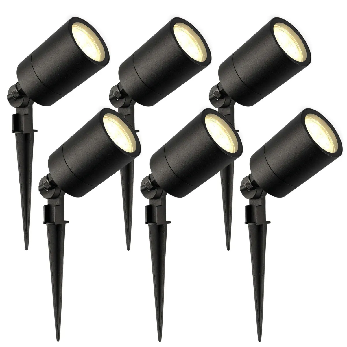 6x Faretto da Esterno con Picchetto - IP65 - 3W -2700K - Cavo 1 metro - Nero