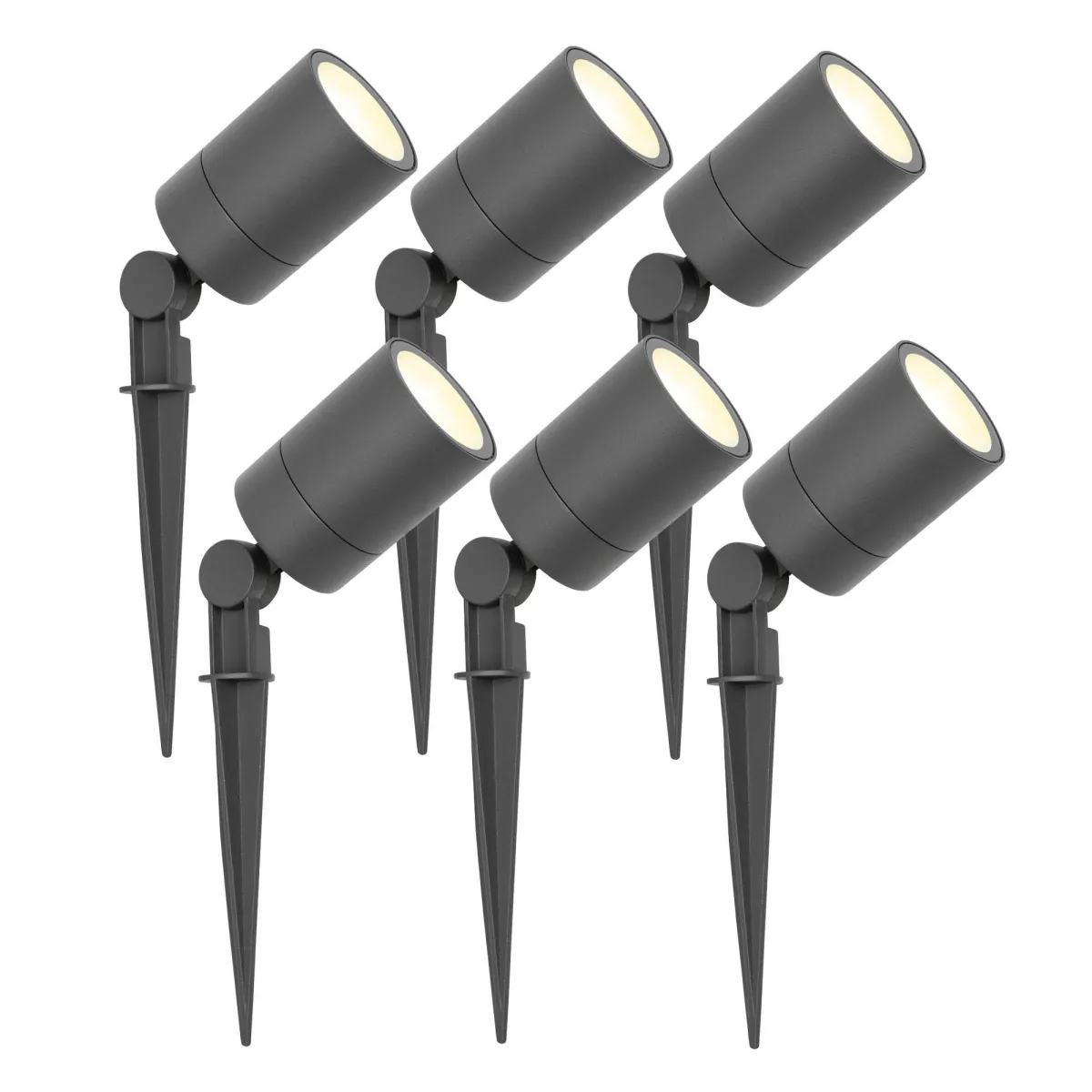 6x Faretto da Esterno con Picchetto - IP65 - 3W - 2700K - Cavo con Spina 1 Metri - Antracite