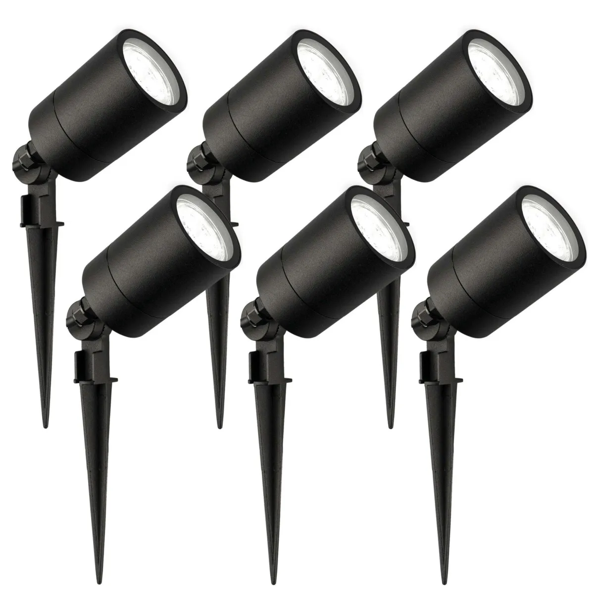 6x Faretto da Esterno con Picchetto - IP65 - 3W - 6500K - Cavo con Spina 2 Metri - Nero