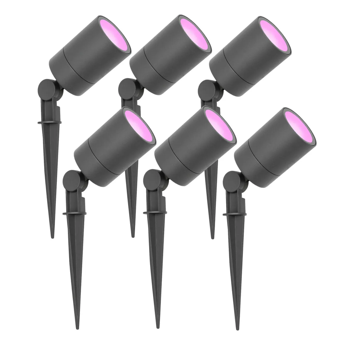 6x Faretto da Esterno con Picchetto - IP65 - 4.9W - RGB+CCT - Cavo con Spina 1 Metri - Antracite