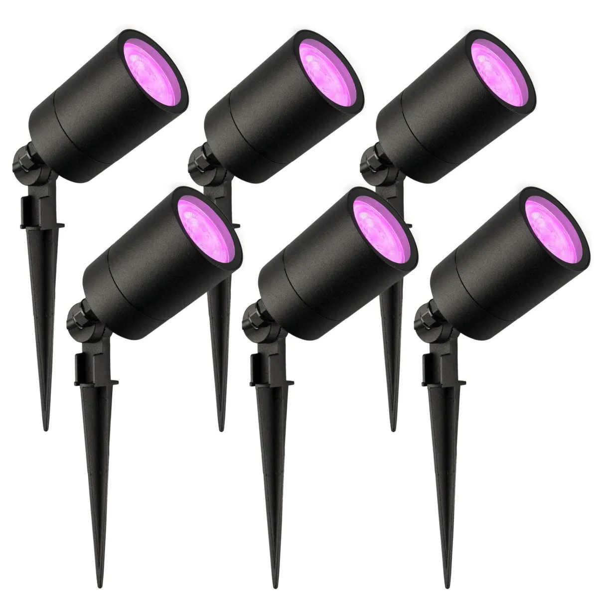 6x Faretto da Esterno con Picchetto - IP65 - 4.9W - RGB+CCT - Cavo con Spina 2 Metri - Nero