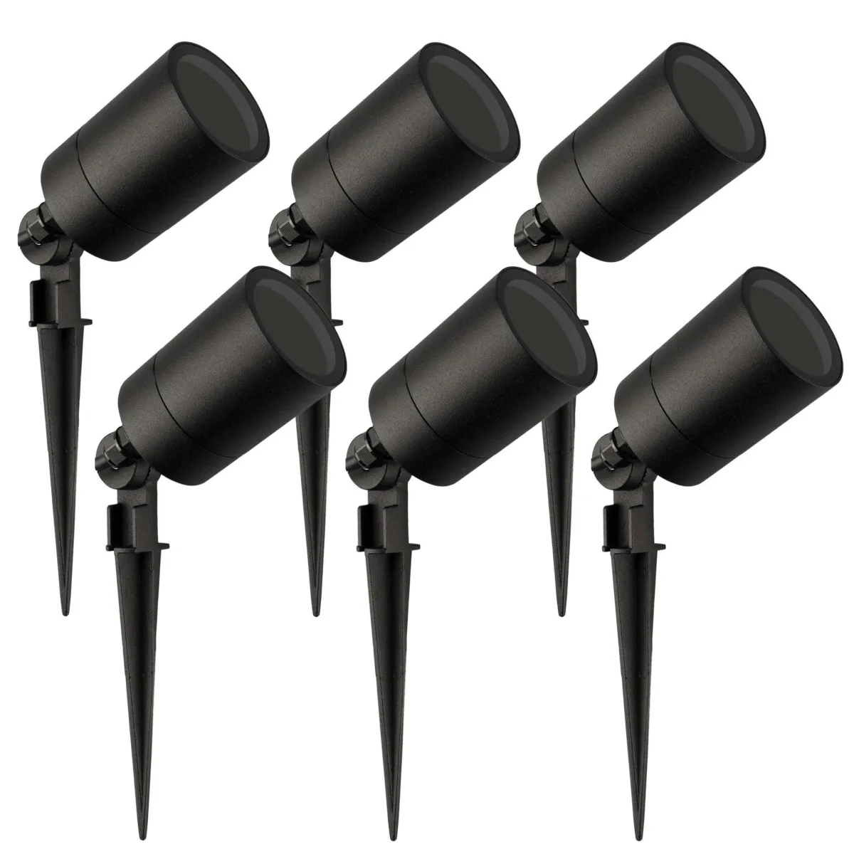 6x Faretto da Esterno con Picchetto - IP65 - Aluminio  - Cavo 1 metro - Attacco GU10 - Nero