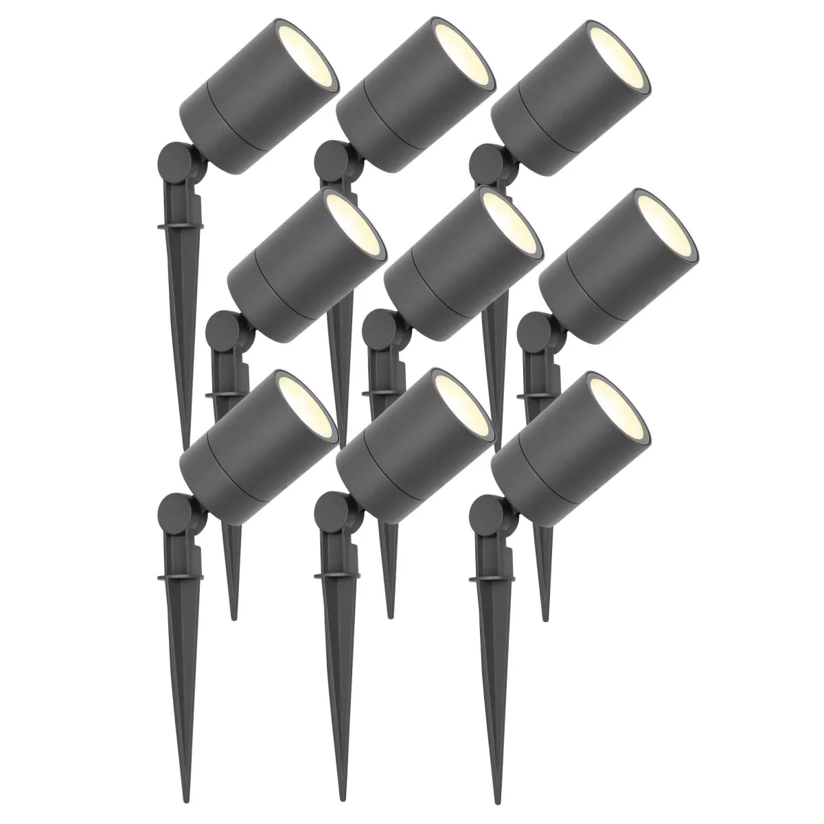 9x Faretto da Esterno con Picchetto - IP65 - 3W - 2700K - Cavo con Spina 1 Metri - Antracite