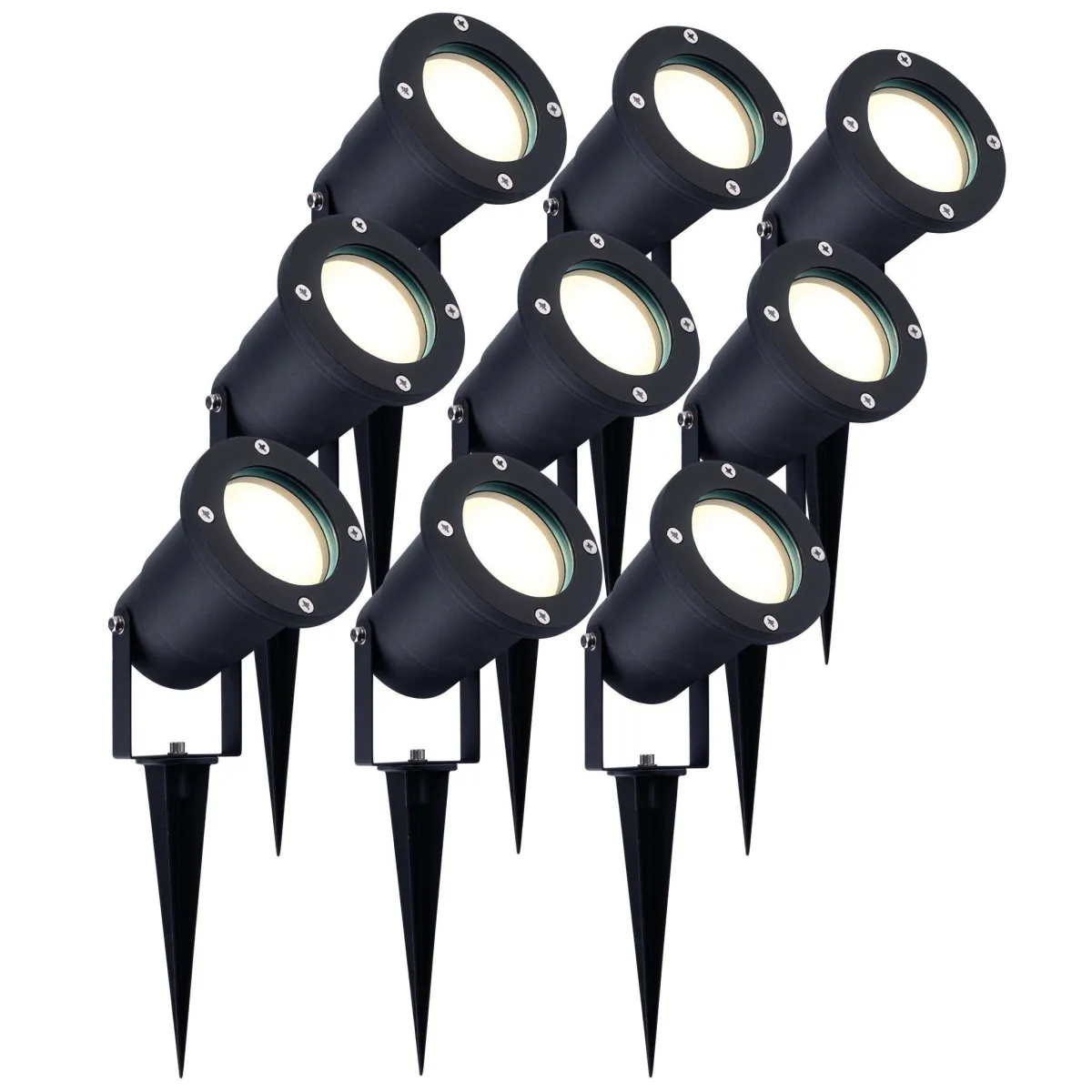 9x Faretto da Esterno con Picchetto - IP65 - 3W - 4000K - 1M Cavo - Aluminio