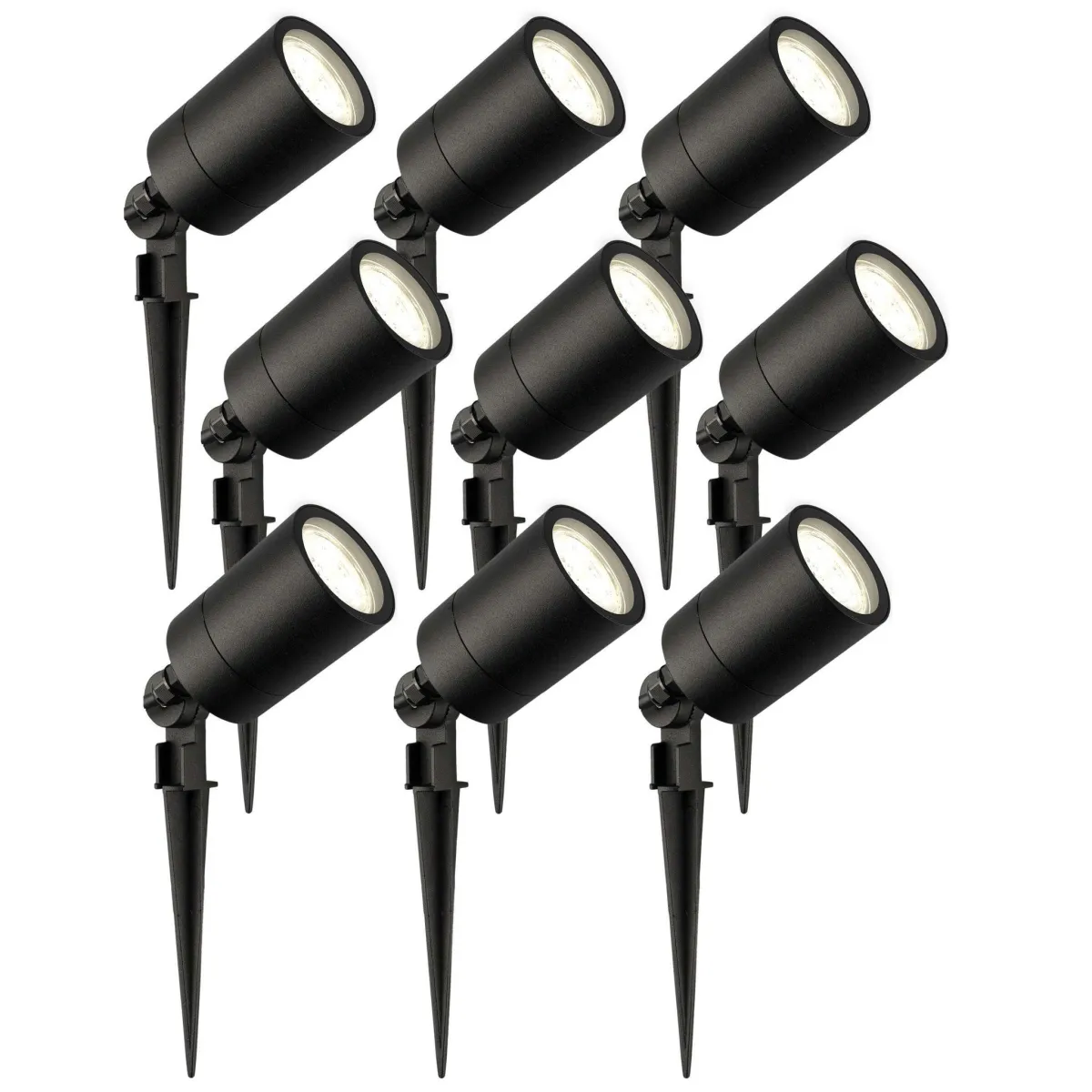 9x Faretto da Esterno con Picchetto - IP65 - 3W - 4000K - Cavo 1 metro - Nero