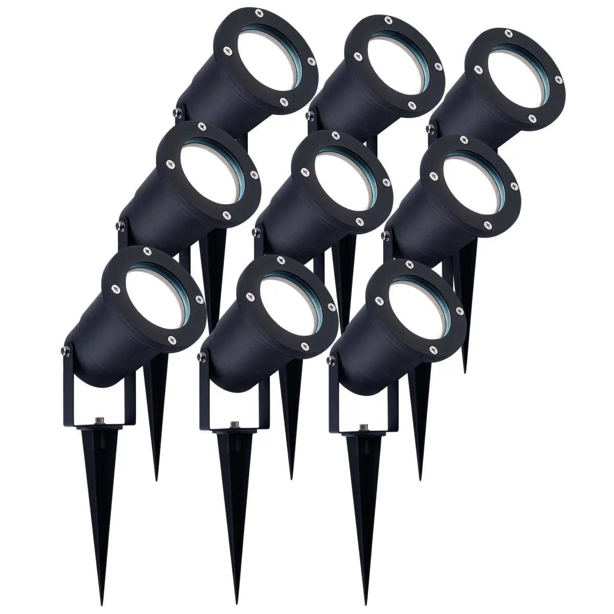 9x Faretto da Esterno con Picchetto - IP65 - 3W - 6500K - 1M Cavo - Aluminio