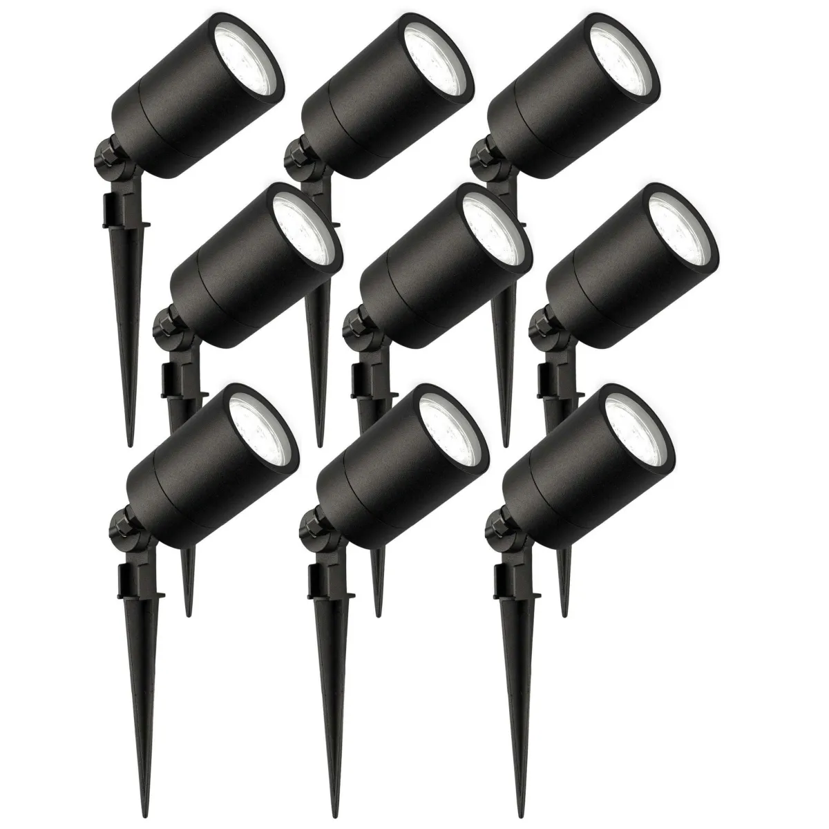 9x Faretto da Esterno con Picchetto - IP65 - 3W - 6500K - Cavo con Spina 2 Metri - Nero