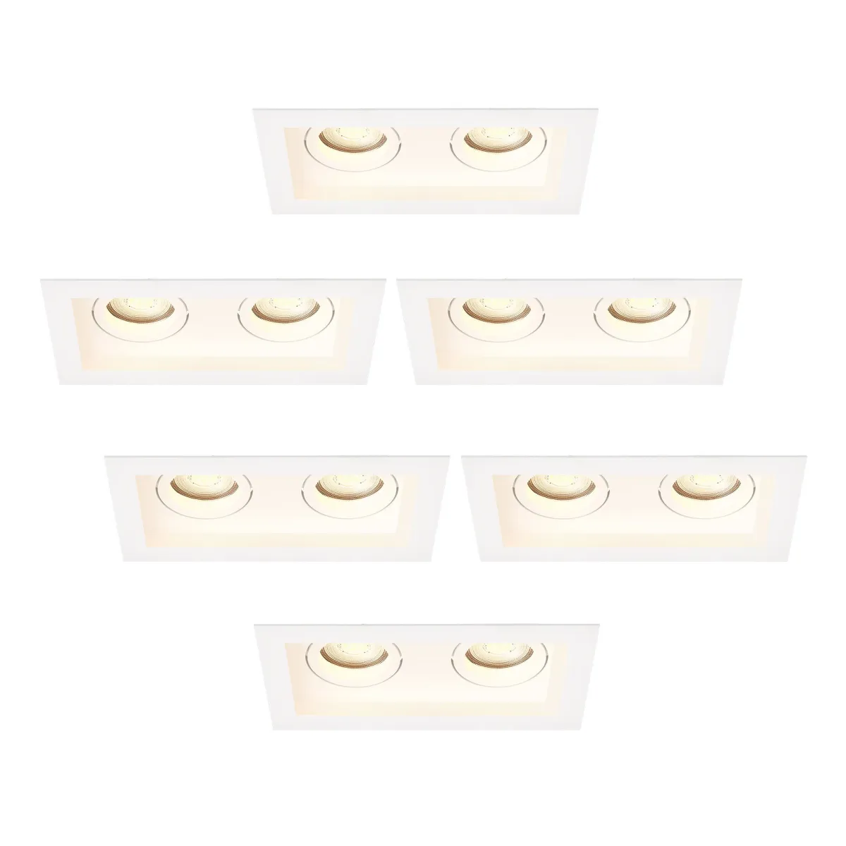 Faretti da Incasso Dimmerabili - Bianco - Duo - Rettangolo - 3W - 2700K - 345 Lumen - 185x100mm - 6 pack