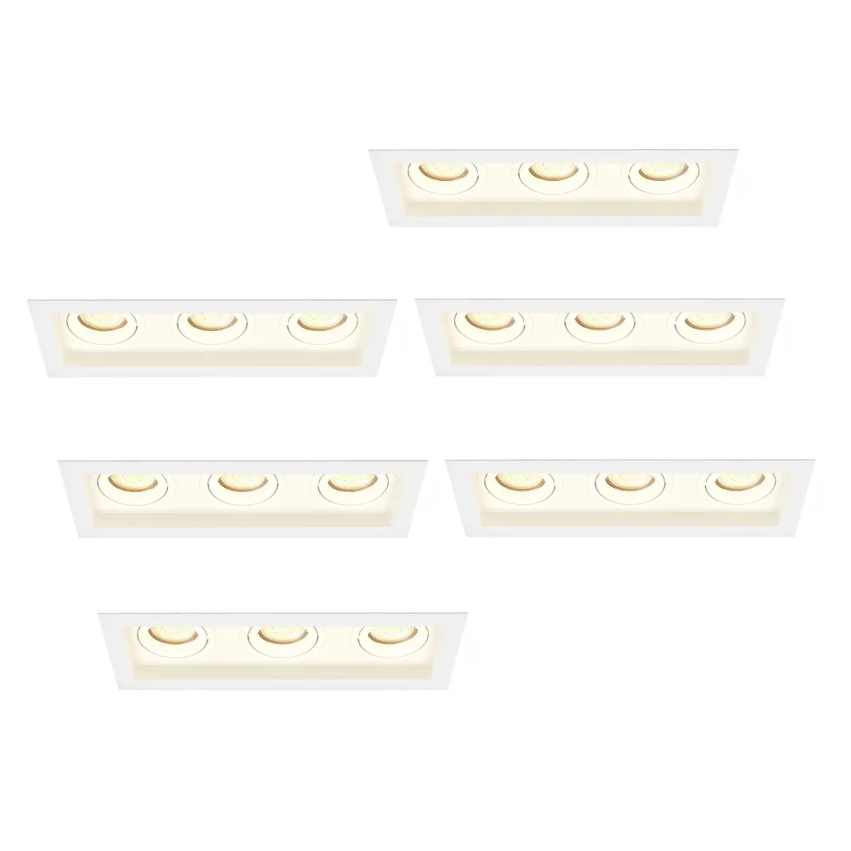 Faretti da Incasso Dimmerabili - Bianco - Triplo - Rettangolo - 3W - 2700K - 345 Lumen - 270x100mm - 6 pack