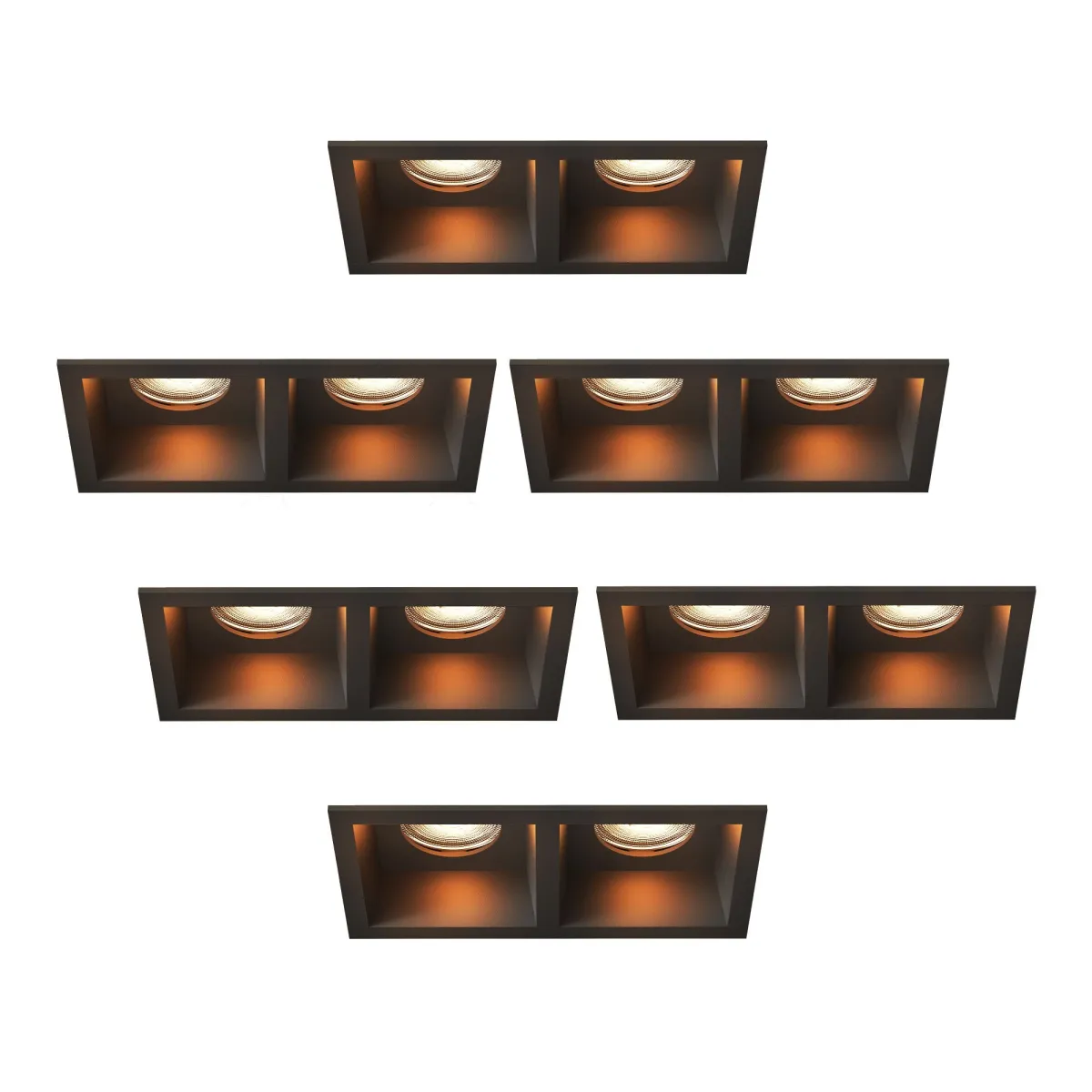 Faretti da Incasso Dimmerabili - Nero - Duo - Rettangolo - 3W - 2700K - 345 Lumen - 162x85mm - 6 pack