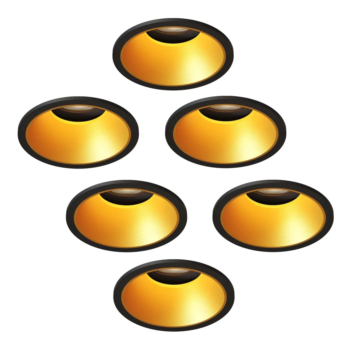 Faretti da Incasso Dimmerabili - Nero / Oro - Rotondo - 3W - 2700K - 345 Lumen - ø81mm - 6 pack