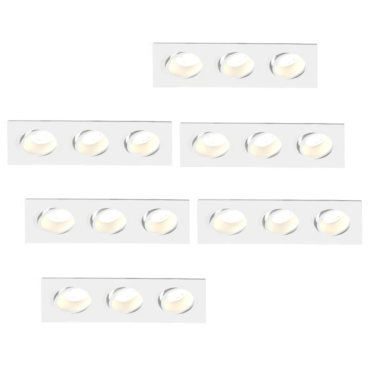 Faretti da Incasso LED Dimmerabili Triplo - Rettangolo - 3W - 2700K - Bianco
