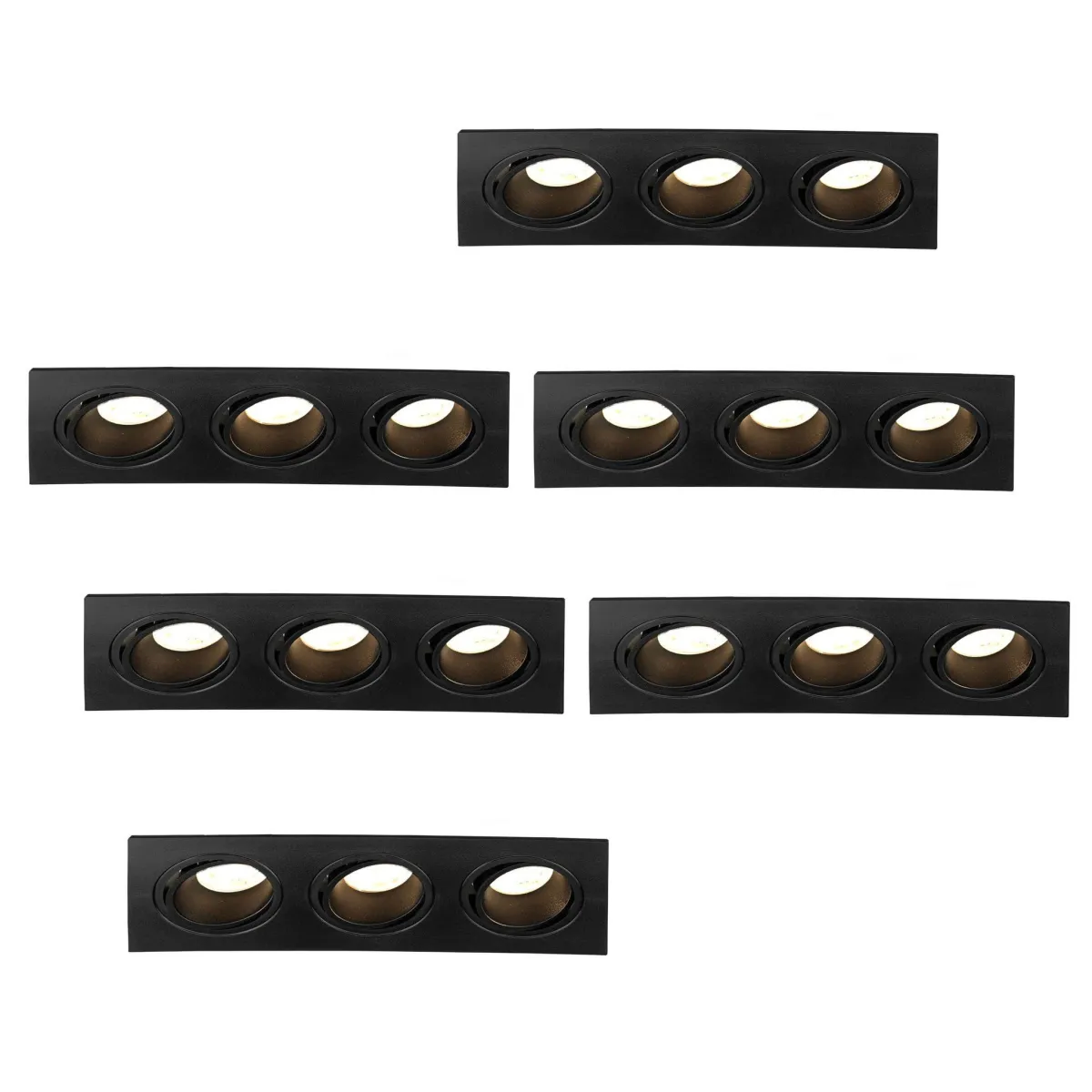 Faretti da Incasso LED Dimmerabili Triplo - Rettangolo - 3W - 2700K - Nero
