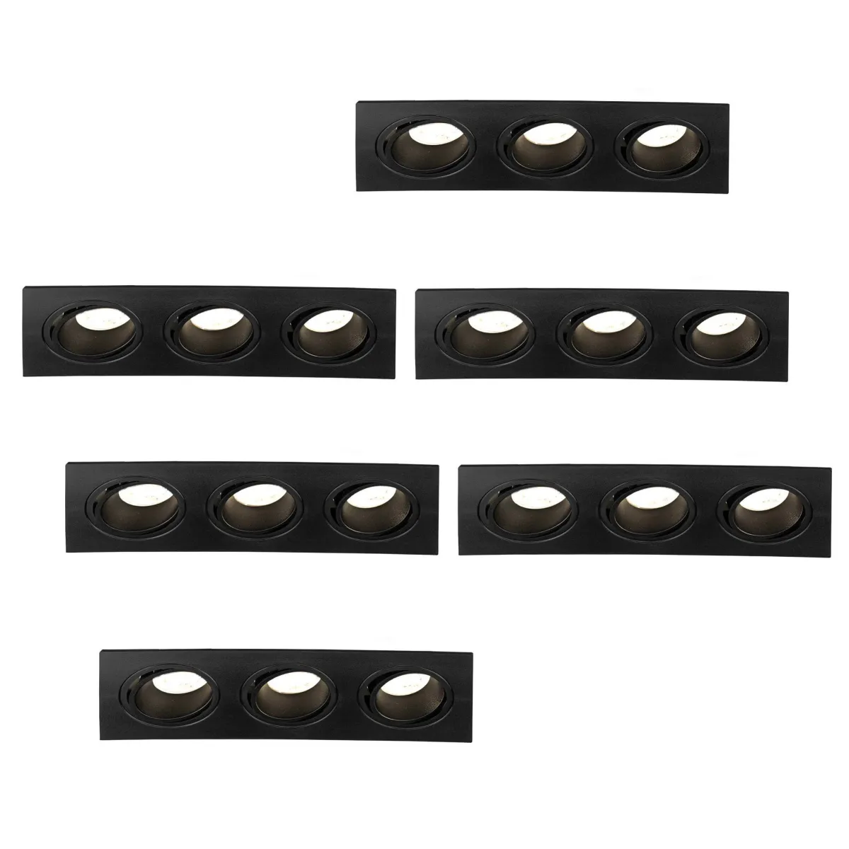 Faretti da Incasso LED Dimmerabili Triplo - Rettangolo - 3W - 4000K - Nero