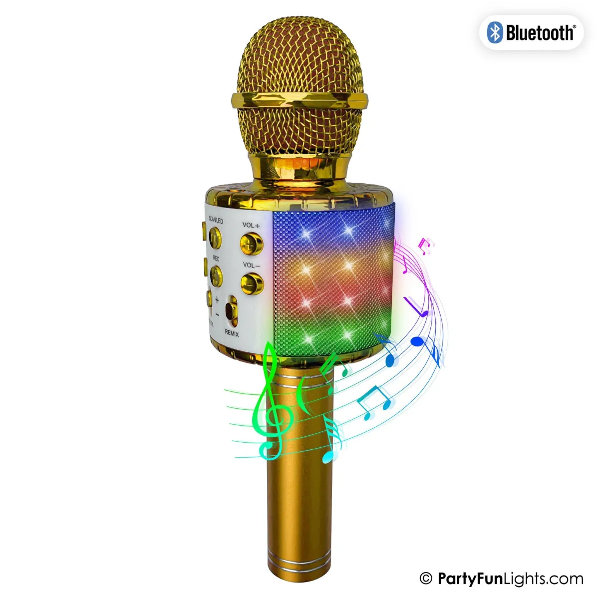 Microfono karaoke Bluetooth - Oro - Incl. altoparlante ed effetti luminosi