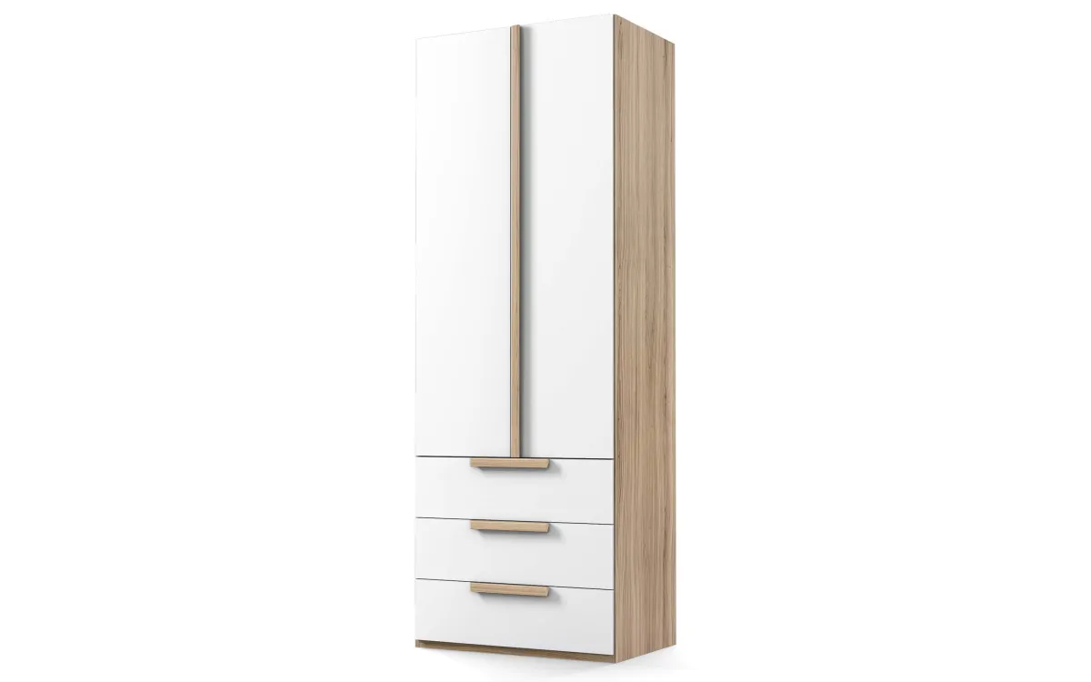 Armadio 2 ante 3 cassetti noce riva, bianco opaco: Primula