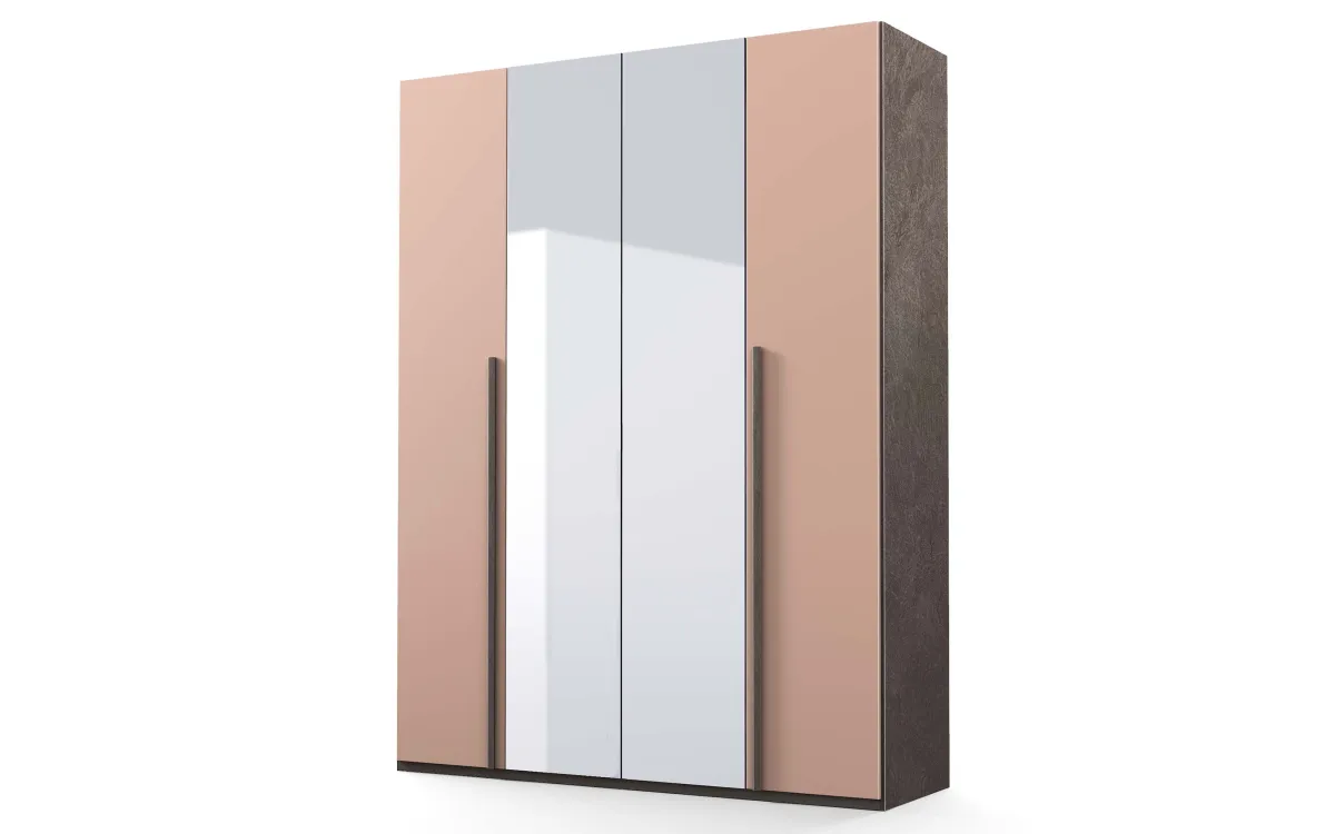 Armadio 4 ante battenti con specchio centrale bronzo, rosa retro: Sirio