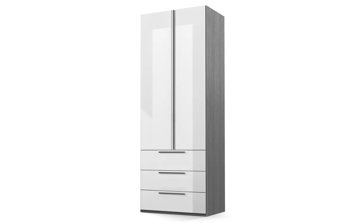 Armadio senza massellino 2 ante battenti 3 cassetti iron gray, bianco laccato: Luna