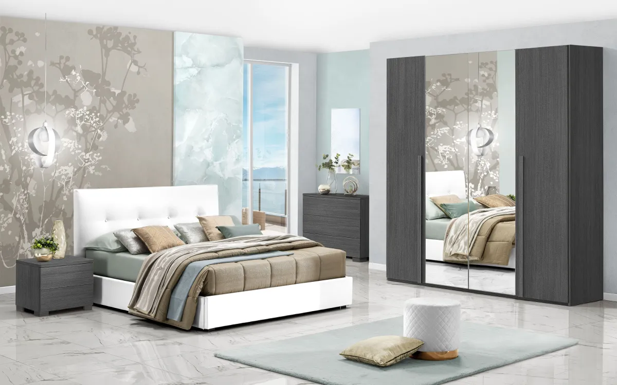 Camera 4 ante battenti con specchio centrale senza letto iron gray: Sirio