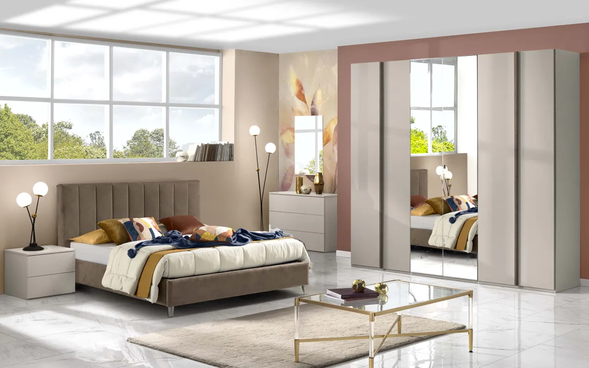Camera 6 ante con specchio centrale senza letto zinco, maniglia bronzo: Primula