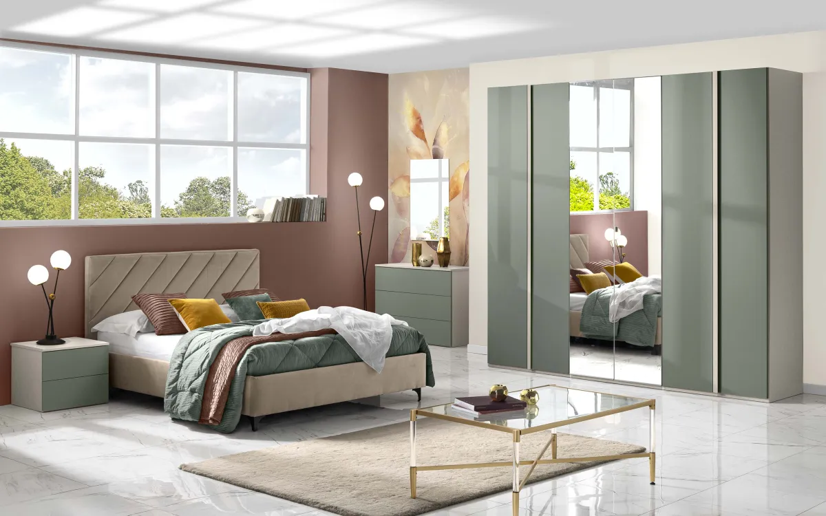 Camera 6 ante con specchio centrale senza letto zinco, verde salvia: Primula