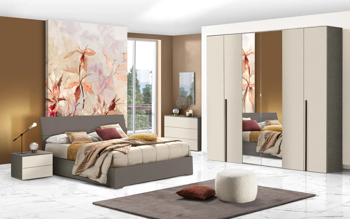 Camera completa 6 ante con specchio centrale con letto contenitore bronzo mikali, zinco mikali: Donatella