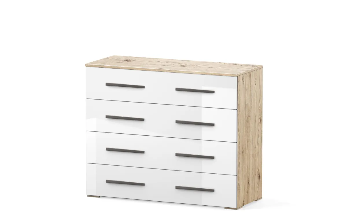 Cassettiera xl 4 cassetti quercia, bianco assoluto: Giada