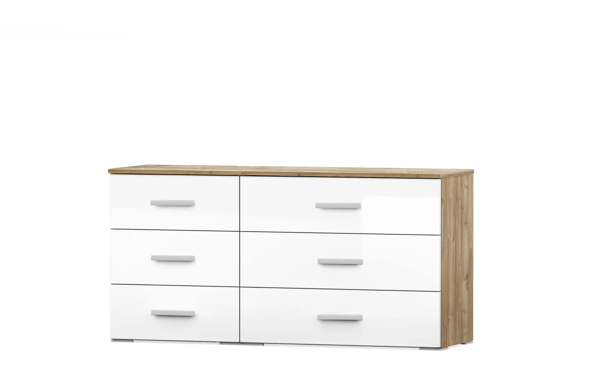 Comò xl 6 cassetti effetto noce chiaro, bianco laccato: Eleonora
