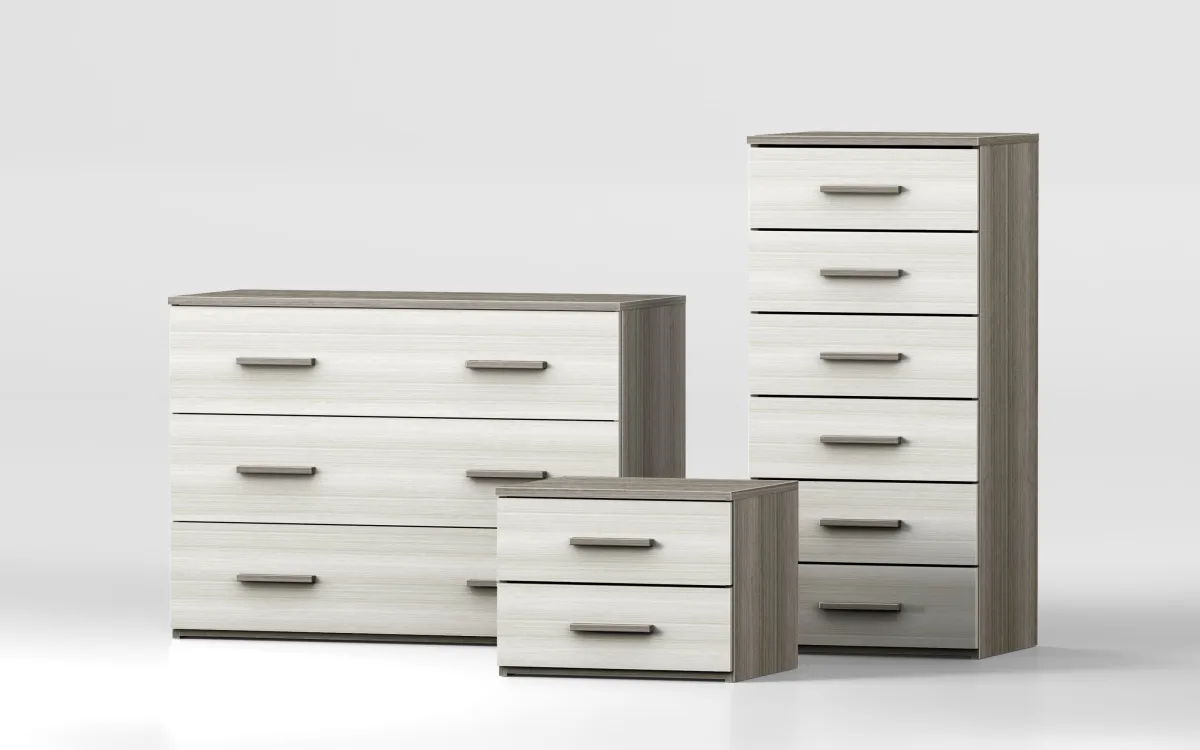 Comodino 2 cassetti effetto eucalipto grigio, eucalipto bianco: Marina
